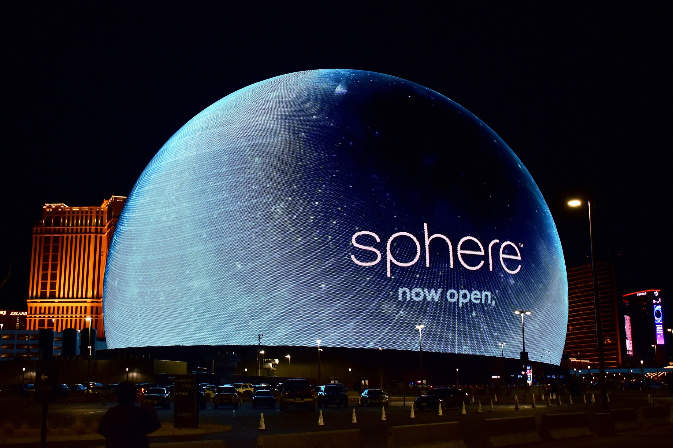 The Sphere at night